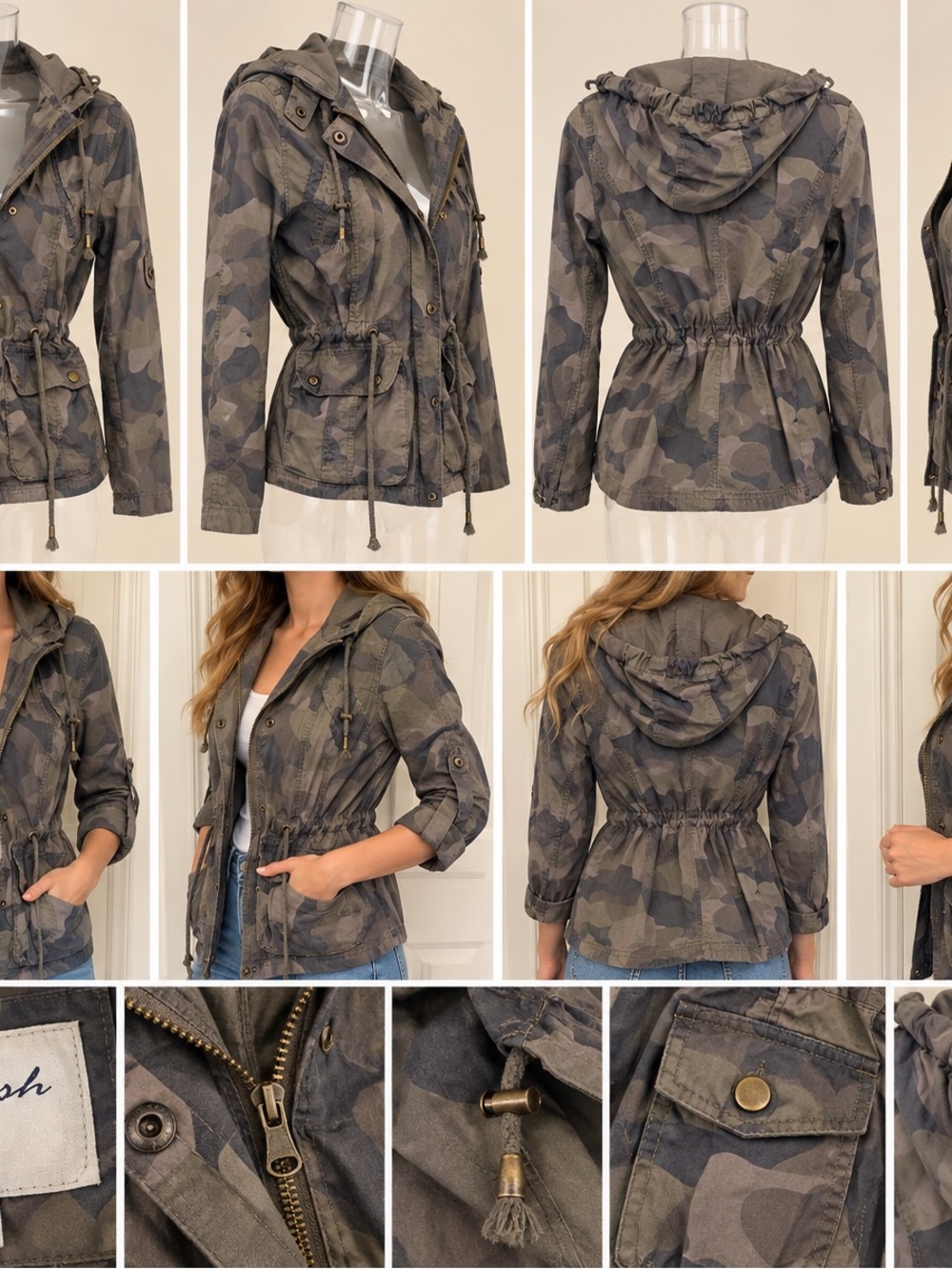 Women’s Hooded Camo Utility Jacket - Olive